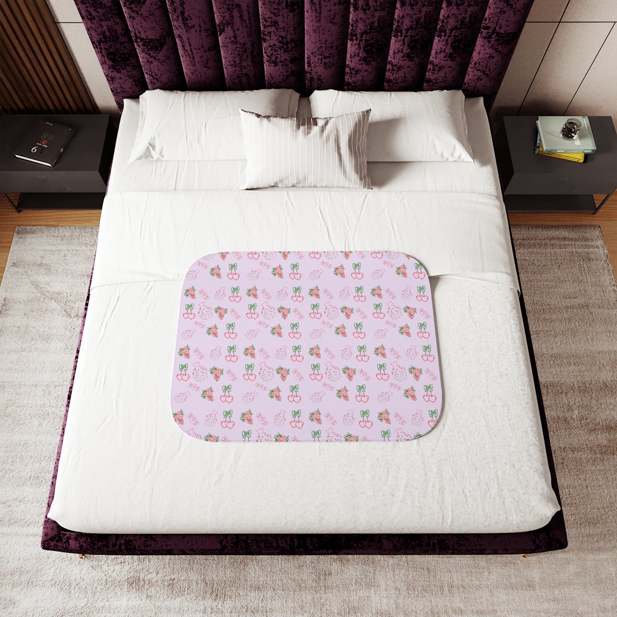 Cherry , Cupcakes, Flowers Pattern Sherpa Blanket | Reversible Cozy Throw