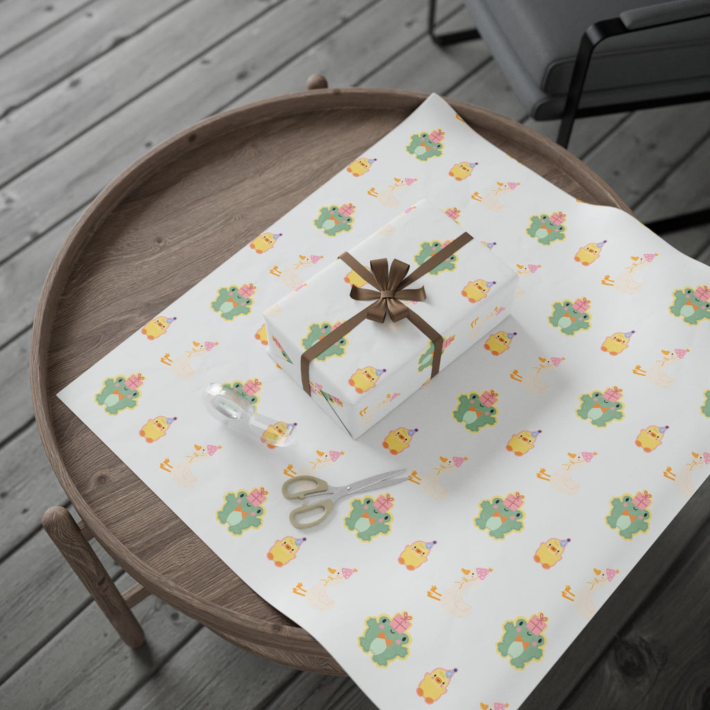 Wrapping Paper, Cute Frog, Chick and Duck Baby Shower/Baby Birthday Gift Wrap, Animal Print, Gender Neutral, Party Supplies, Kids Crafting