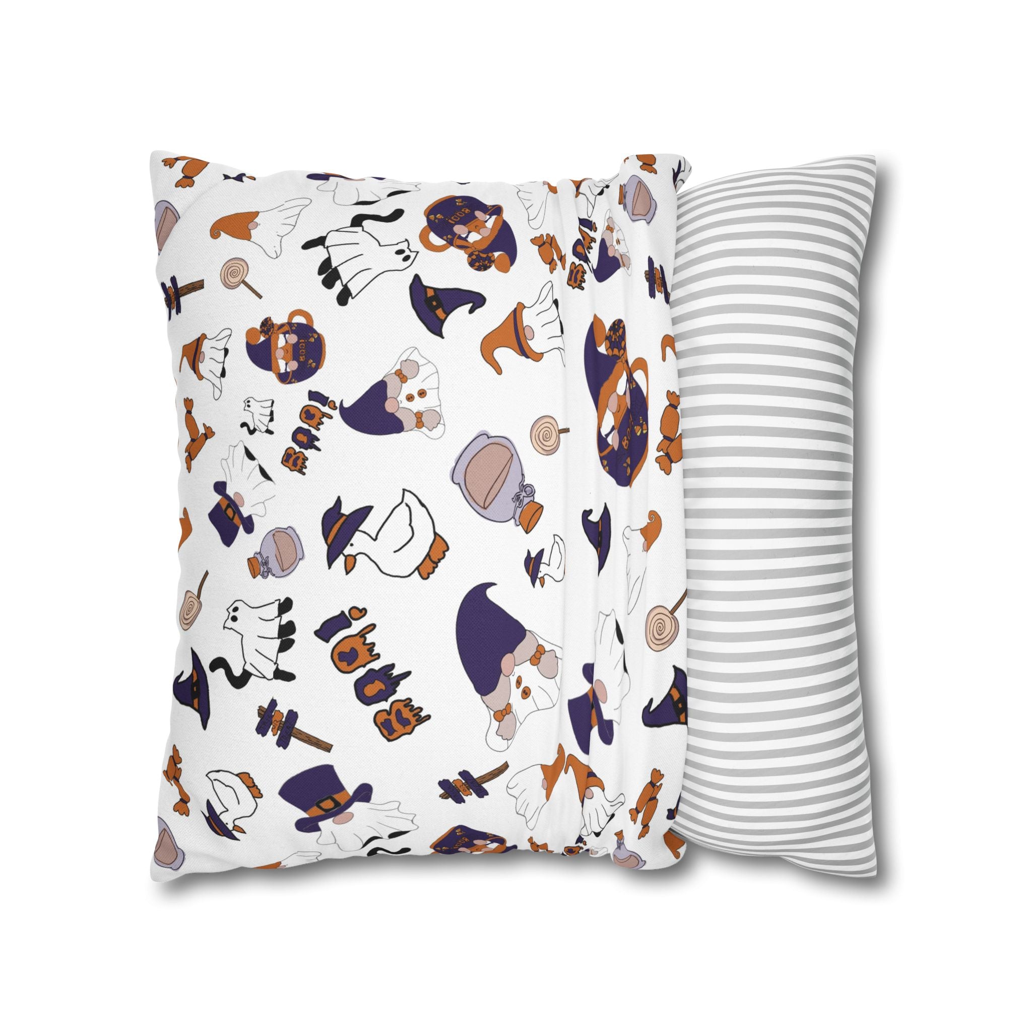 Halloween Gnomes Pillowcase | Spooky Ghosts Pumpkins Square Pillowcase