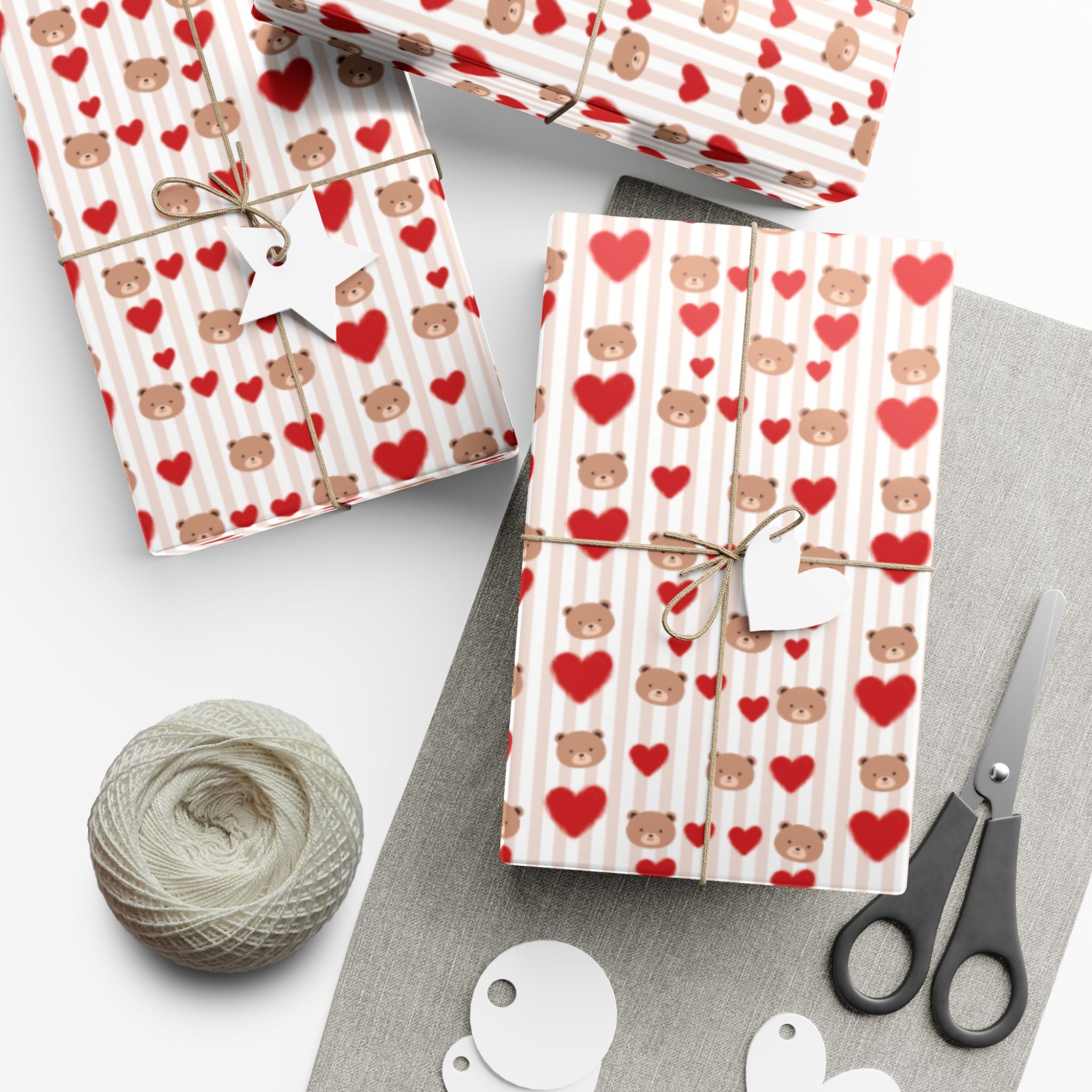 Teddy Bear Hearts Gift Wrap Paper | Valentine Wrapping Paper