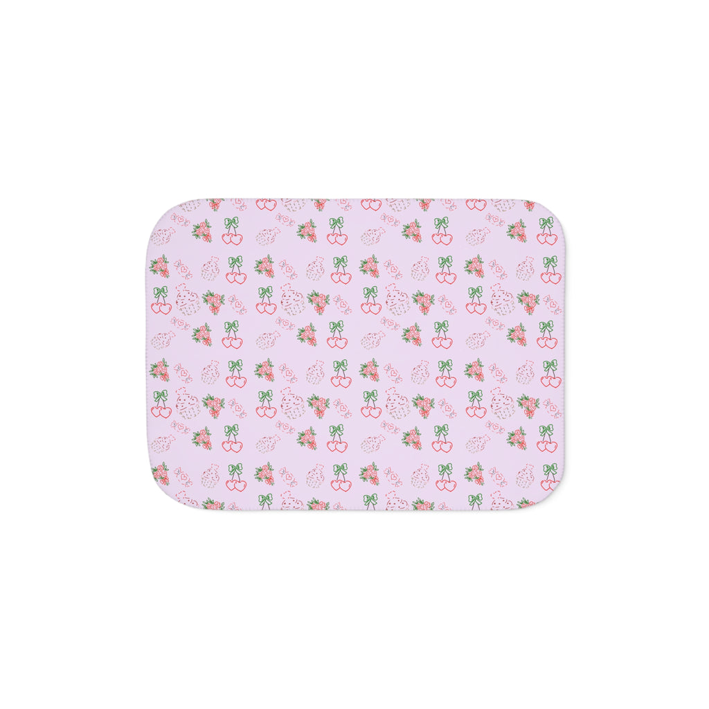Cherry , Cupcakes, Flowers Pattern Sherpa Blanket | Reversible Cozy Throw