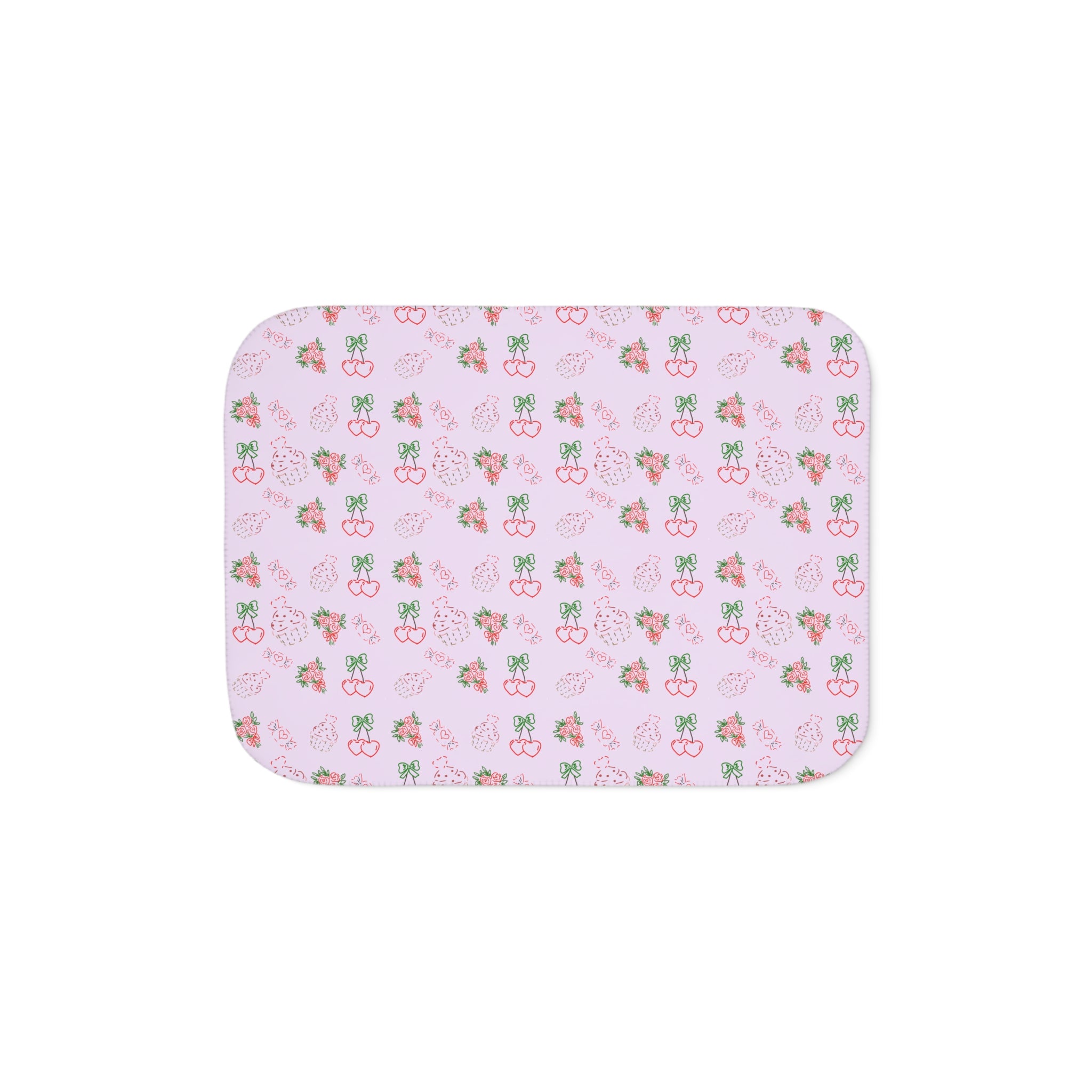 Cherry , Cupcakes, Flowers Pattern Sherpa Blanket | Reversible Cozy Throw