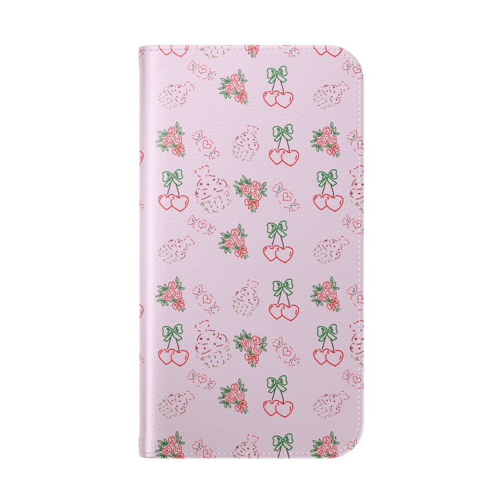 Cherry Pattern Flip Case | Pink Floral Retro Cherries Phone Wallet