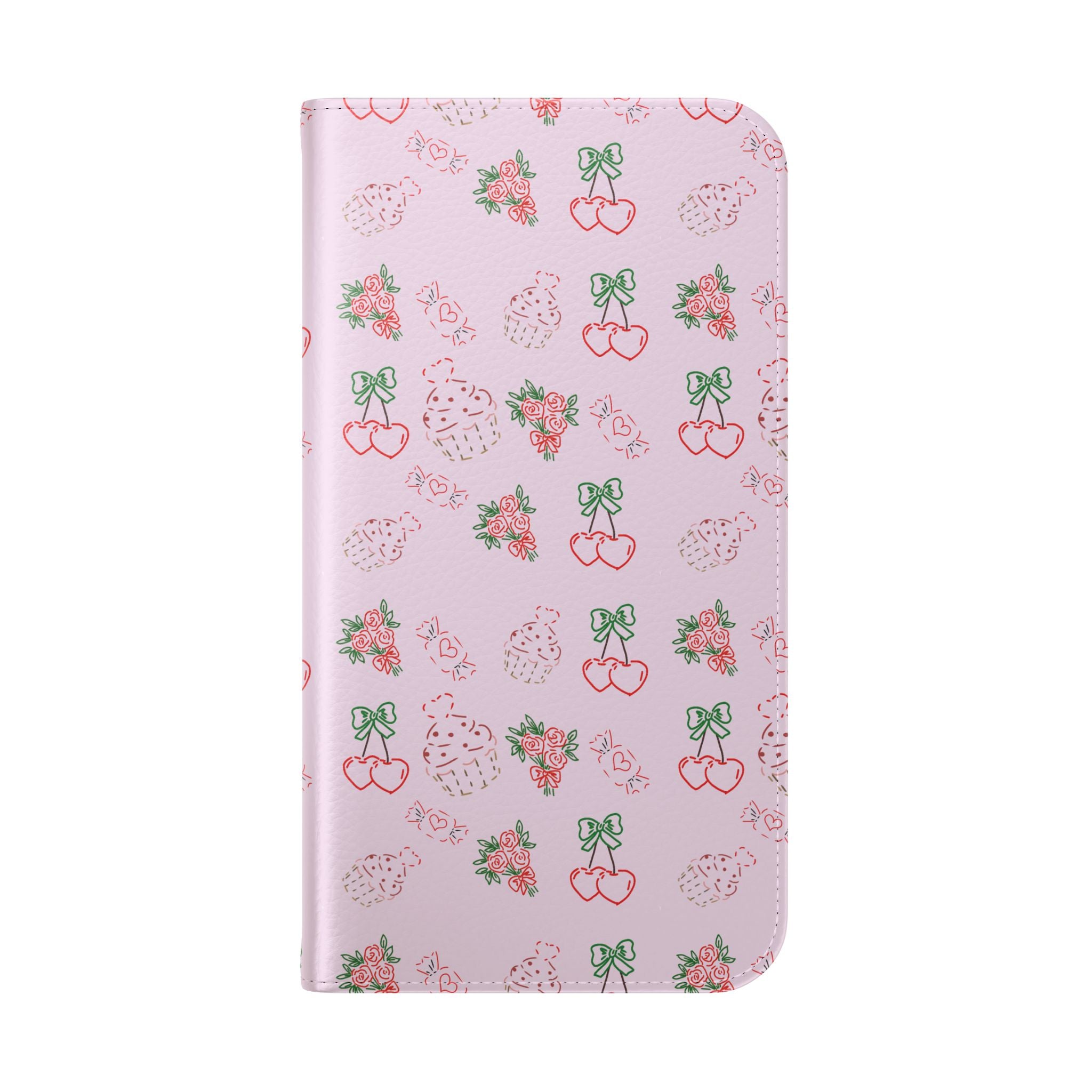 Cherry Pattern Flip Case | Pink Floral Retro Cherries Phone Wallet