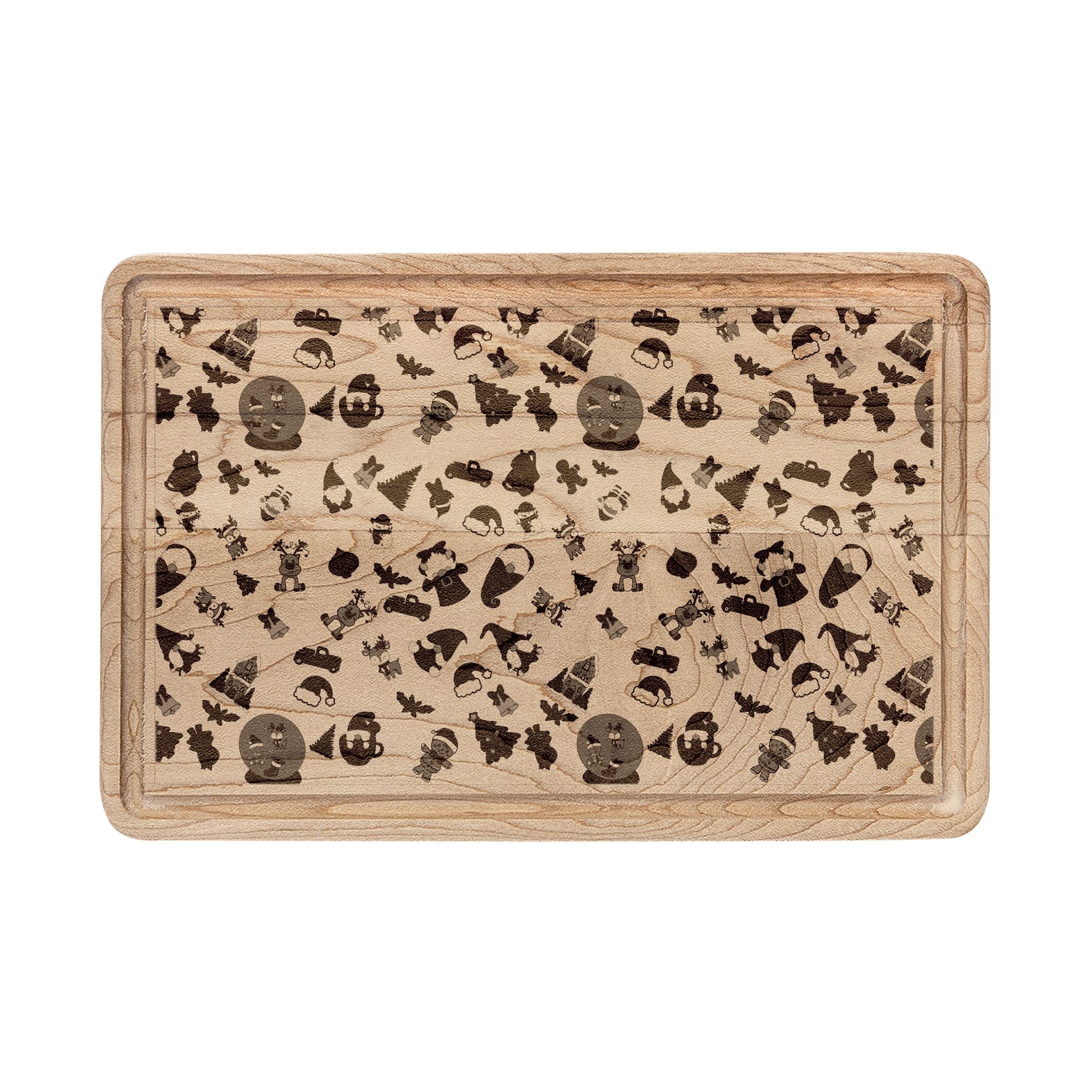 Mini Christmas Icons Wooden Cutting Board | Engraved Holiday Pattern