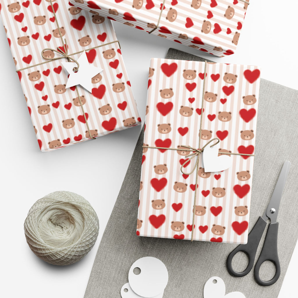 Teddy Bear Hearts Gift Wrap Paper | Valentine Wrapping Paper