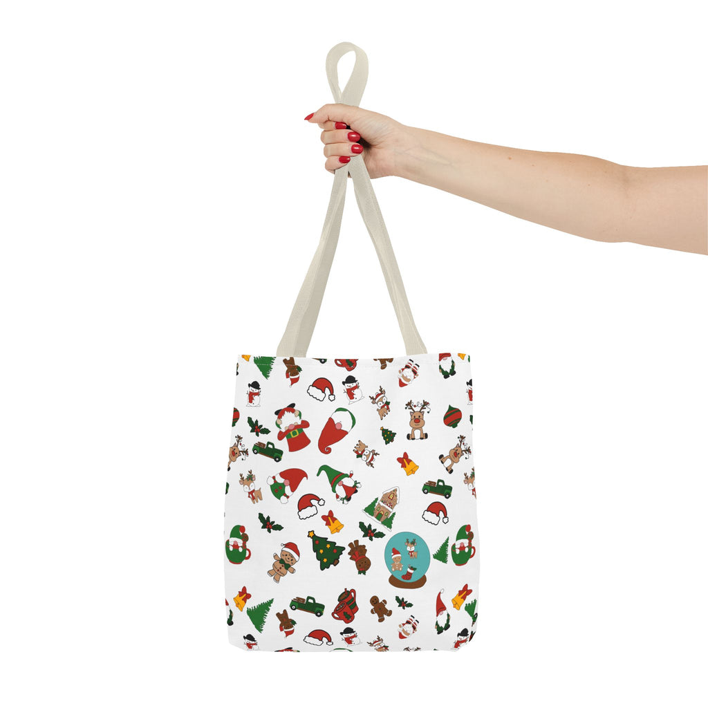 Christmas Icons Tote Bag | Santa, Trees, Stockings Pattern