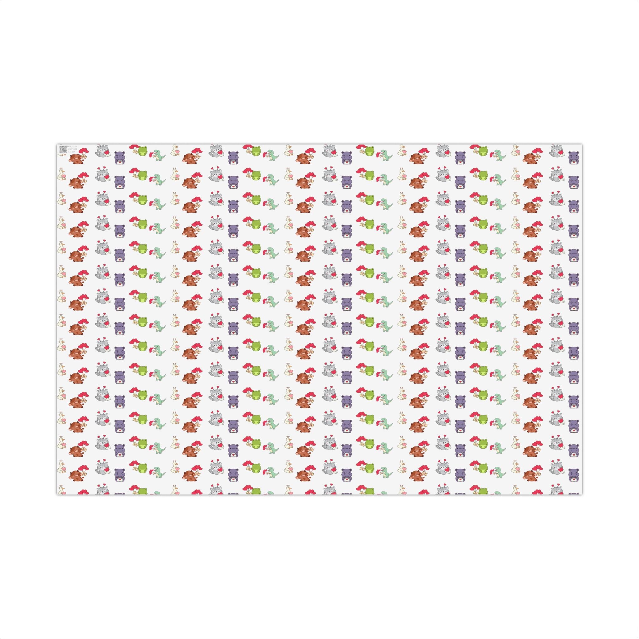 Cute Animal Valentines Pattern Gift Wrap Paper | Repeating Fox Bear Frog Design