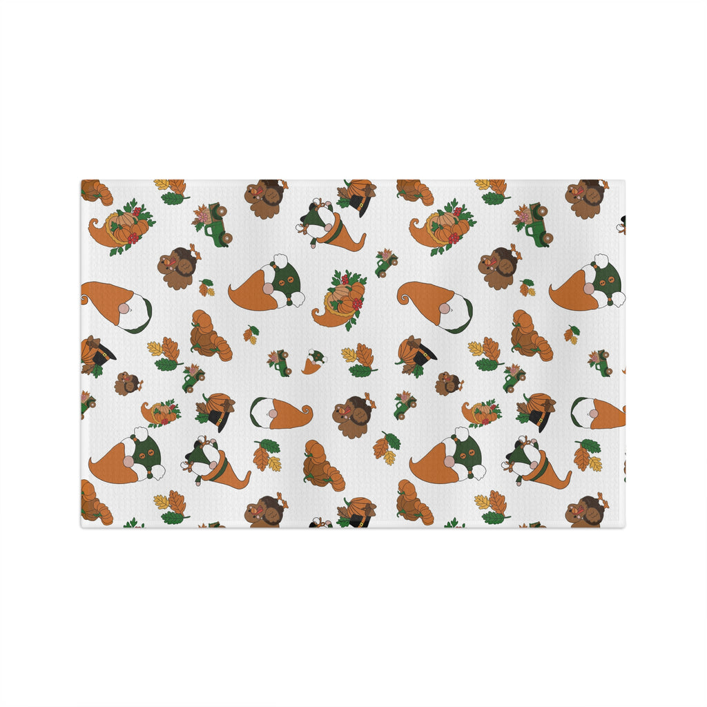 Thanksgiving Gnome Pattern Microfiber Tea Towel | Fall Leaves, Pumpkins
