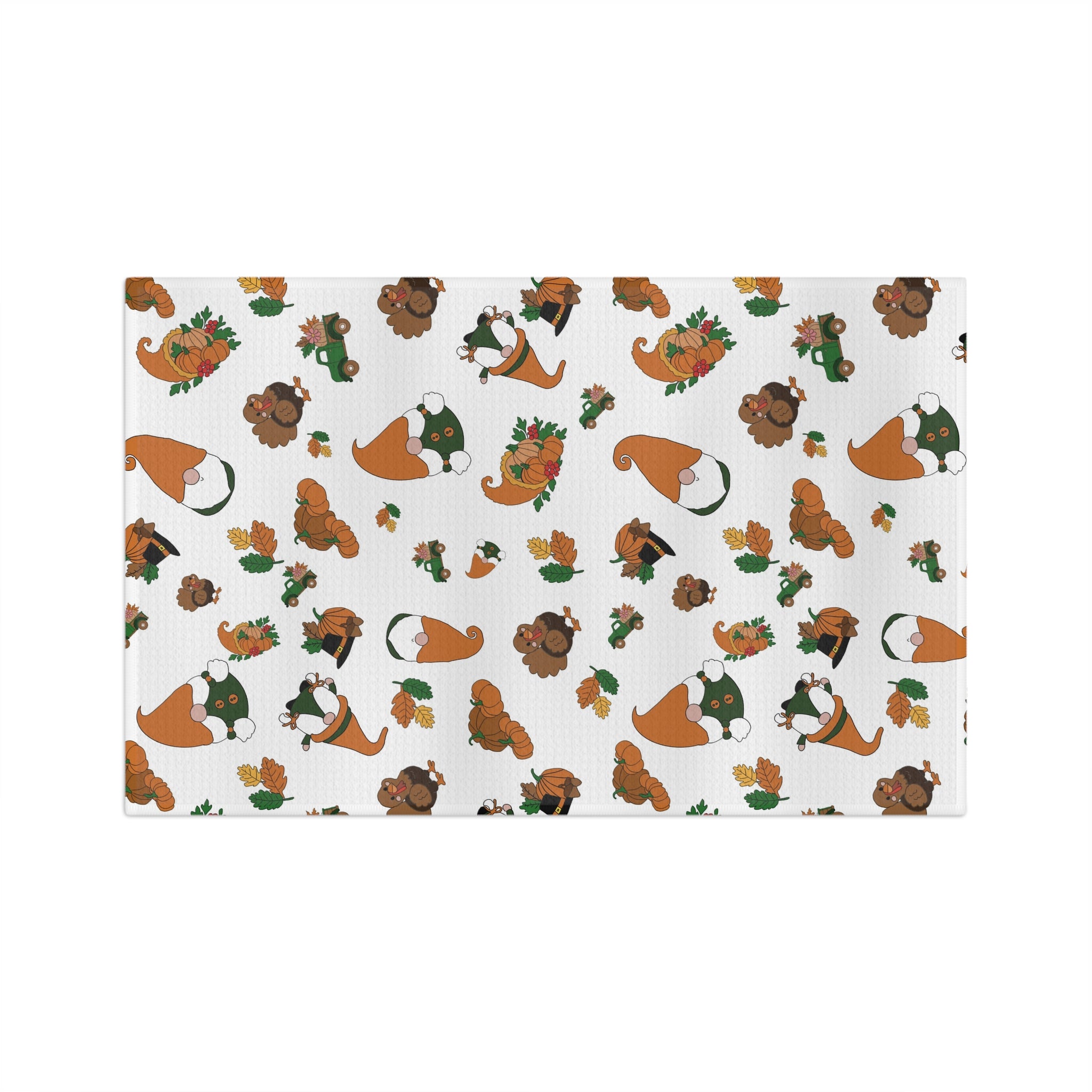 Thanksgiving Gnome Pattern Microfiber Tea Towel | Fall Leaves, Pumpkins