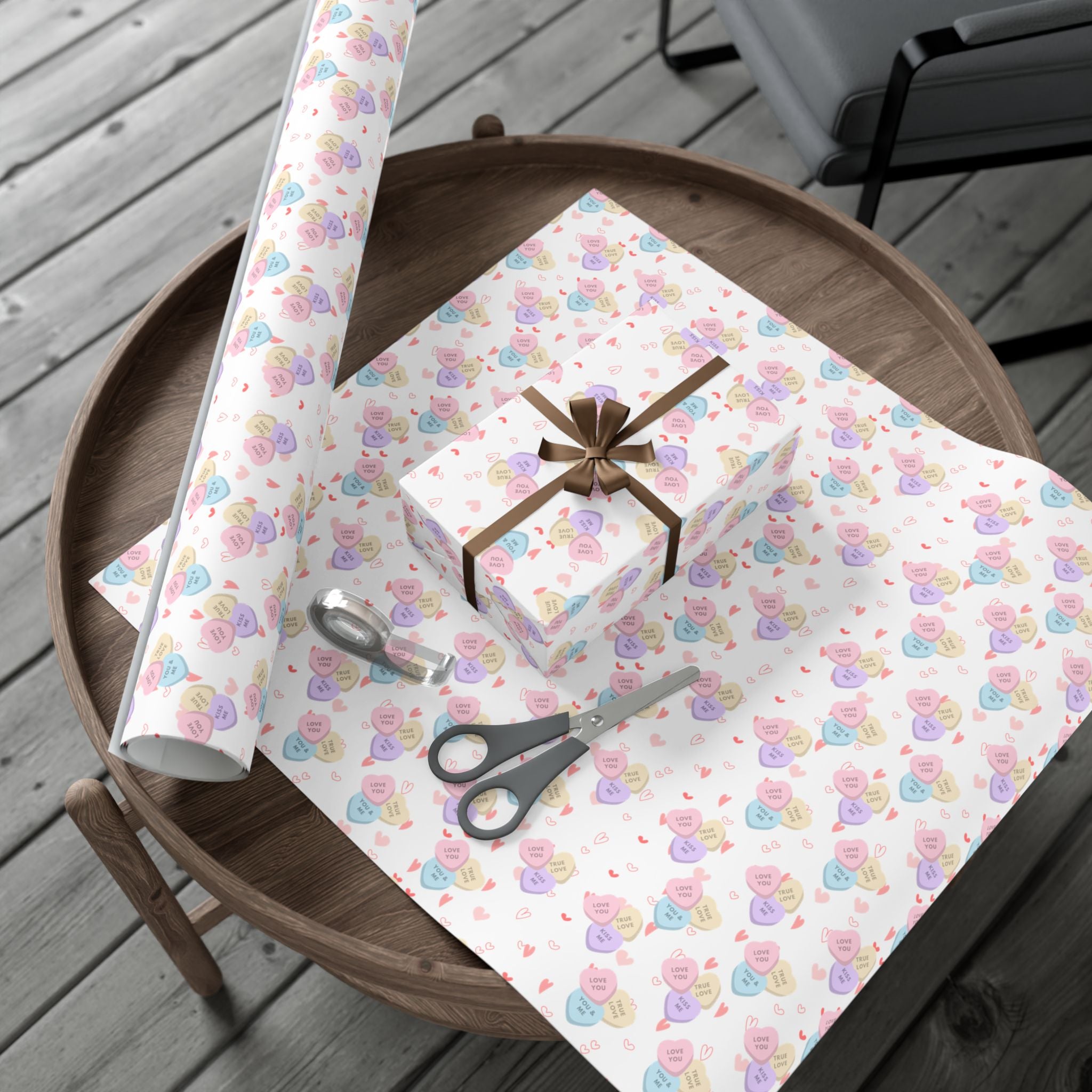 Candy Heart Pattern Gift Wrap | Valentines Conversation Heart Wrapping Paper