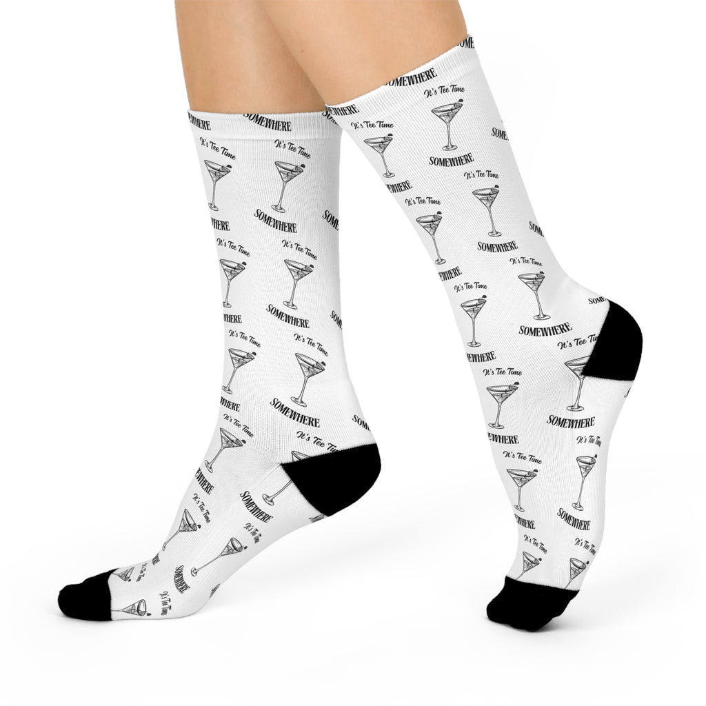 It's Tee time somewhere - Martini Glass Pattern Cushioned Crew Socks | Cocktail Repeat Design
