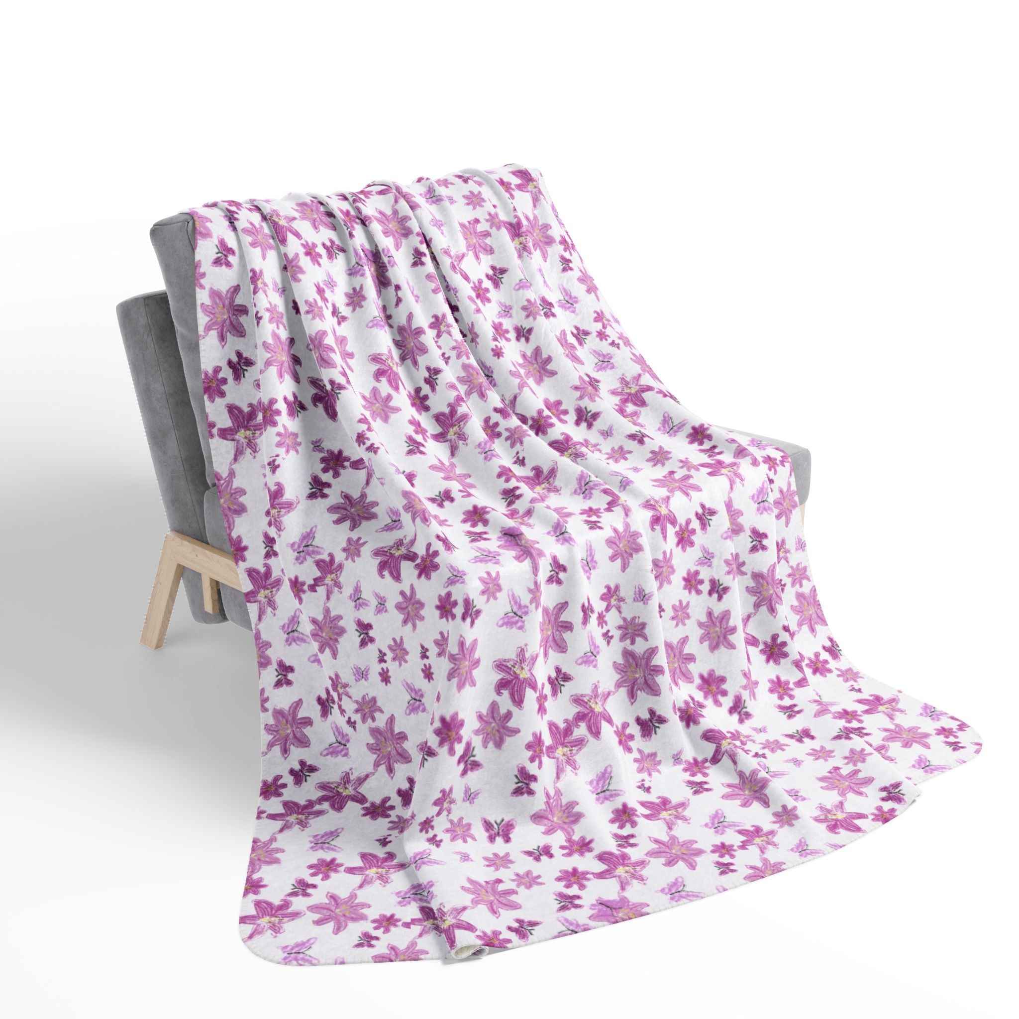 Floral and Butterflies Sakura Floral Fleece Sherpa Blanket | Cherry Blossom Pattern