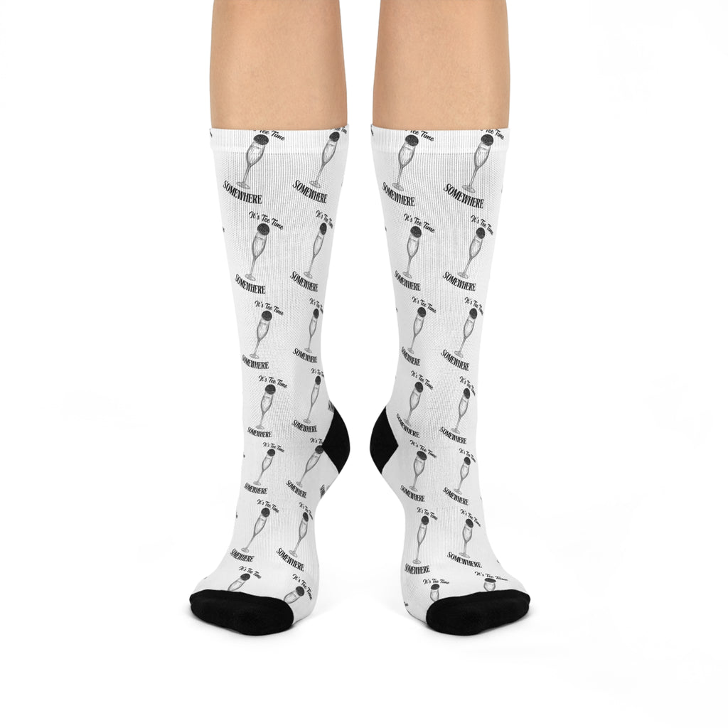 It's Tee Time Some Where! Champagne  - Martini Glass Pattern Cushioned Crew Socks | Cocktail Repeat Design