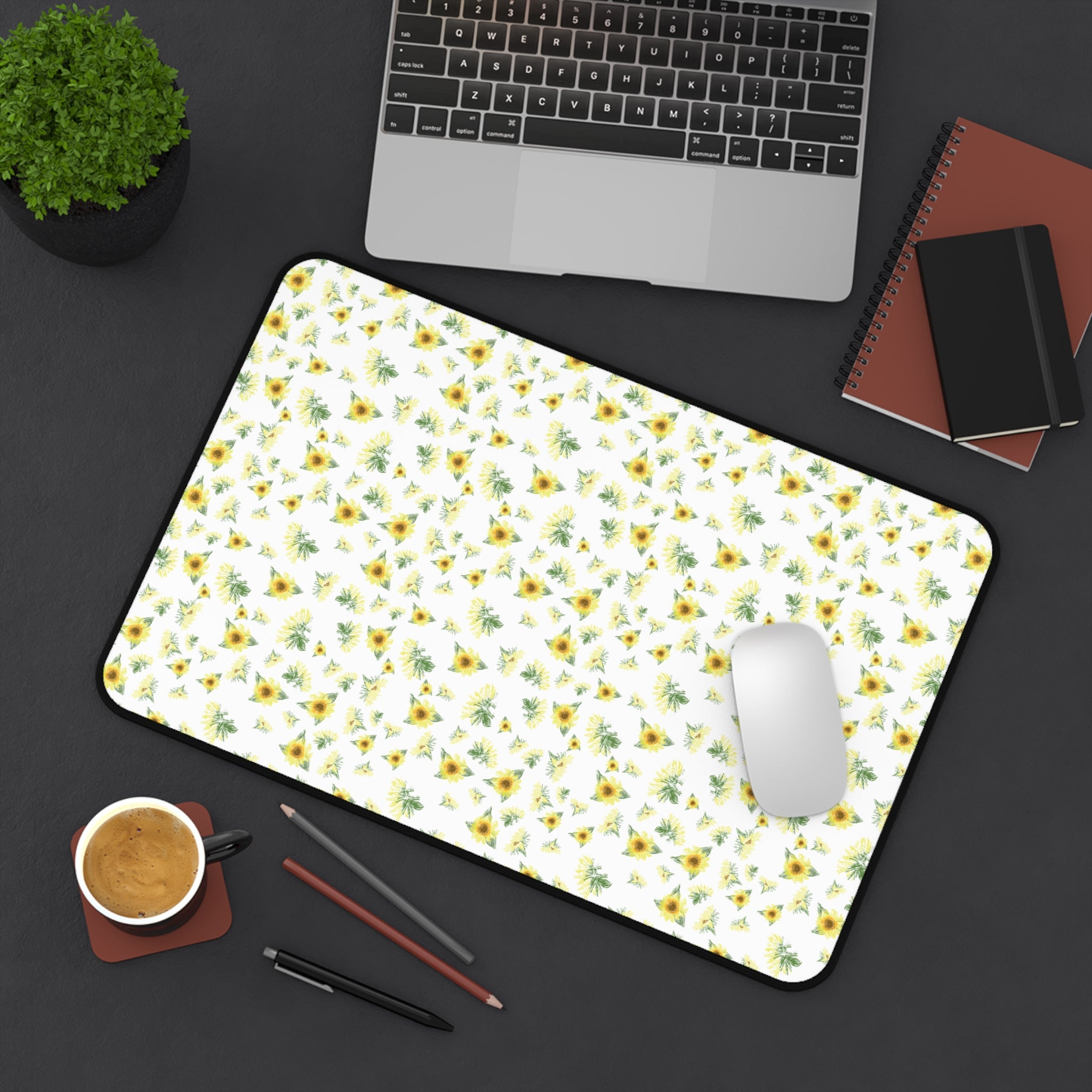 Yellow Sunflower Pattern Desk Mat | Floral Desk Pad