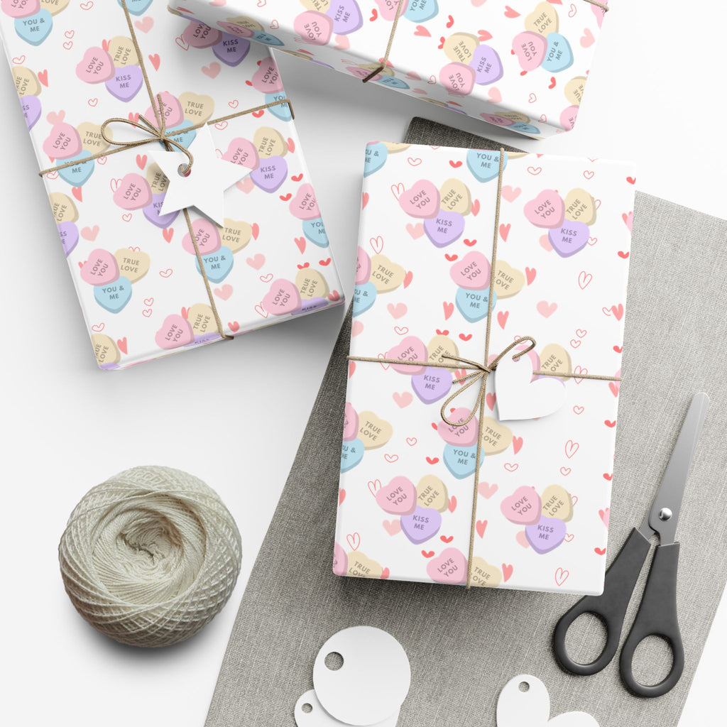 Candy Heart Pattern Gift Wrap | Valentines Conversation Heart Wrapping Paper