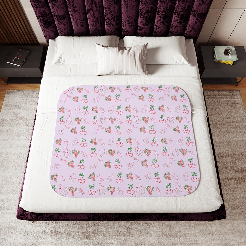 Cherry , Cupcakes, Flowers Pattern Sherpa Blanket | Reversible Cozy Throw