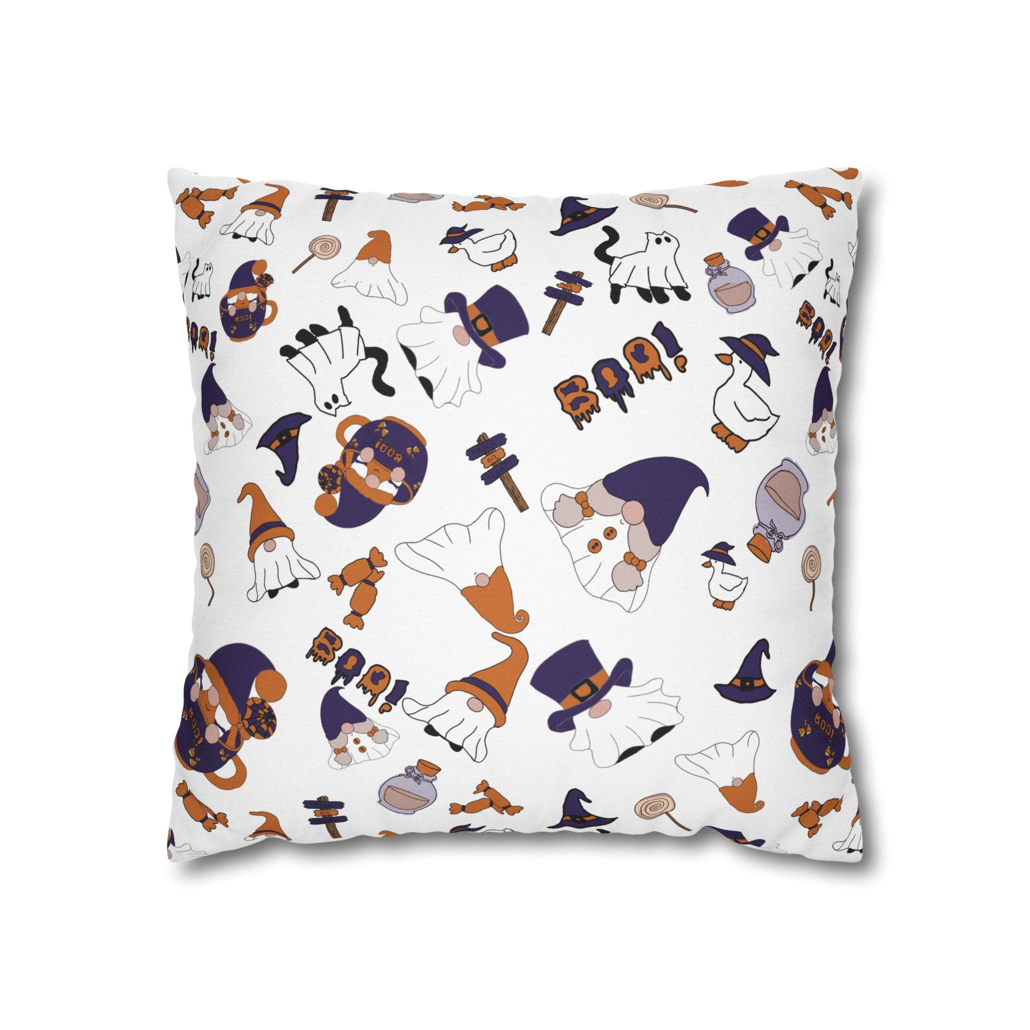 Halloween Gnomes Pillowcase | Spooky Ghosts Pumpkins Square Pillowcase