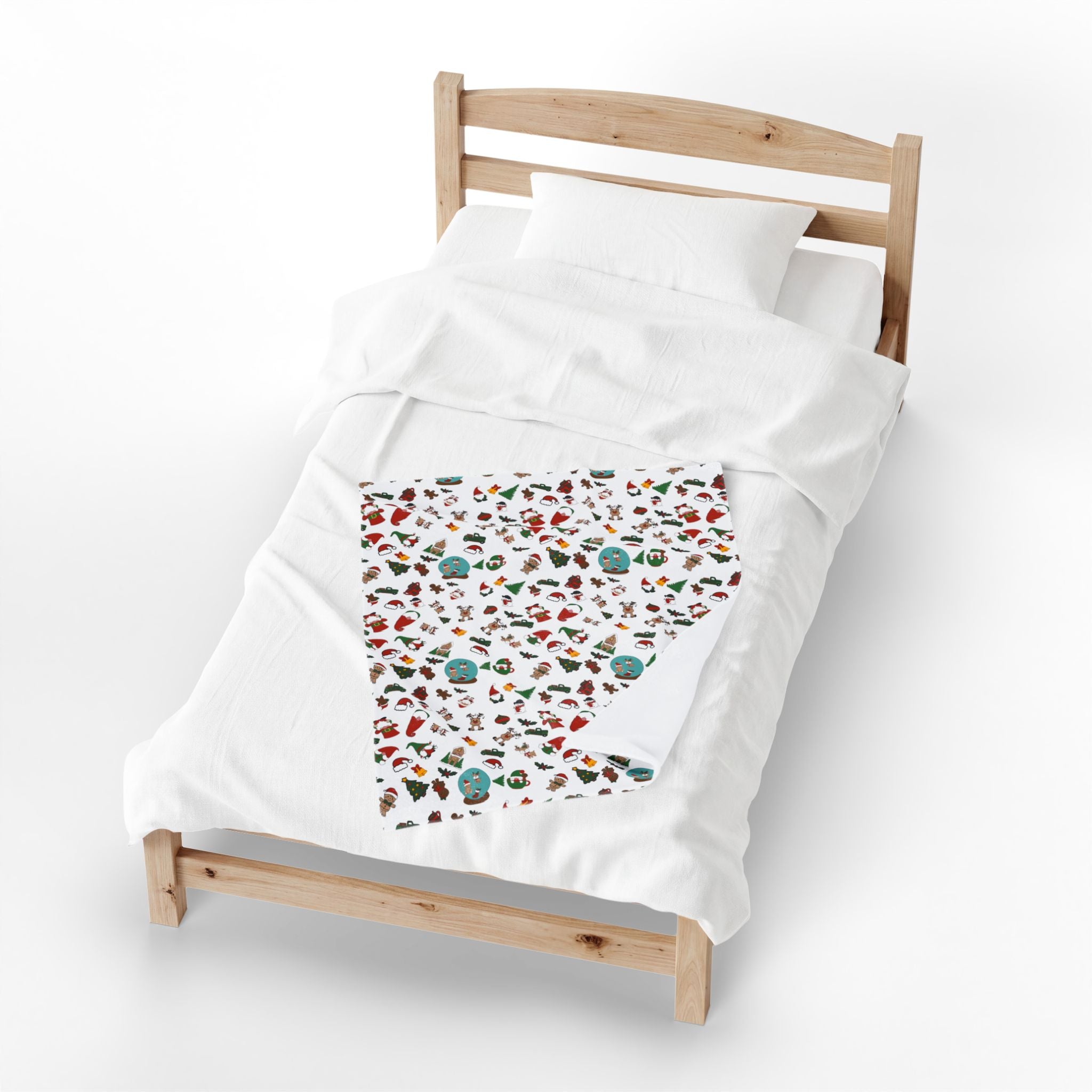 Christmas Cookie Pattern Velveteen Plush Blanket | Holiday Gingerbread Santa Trees