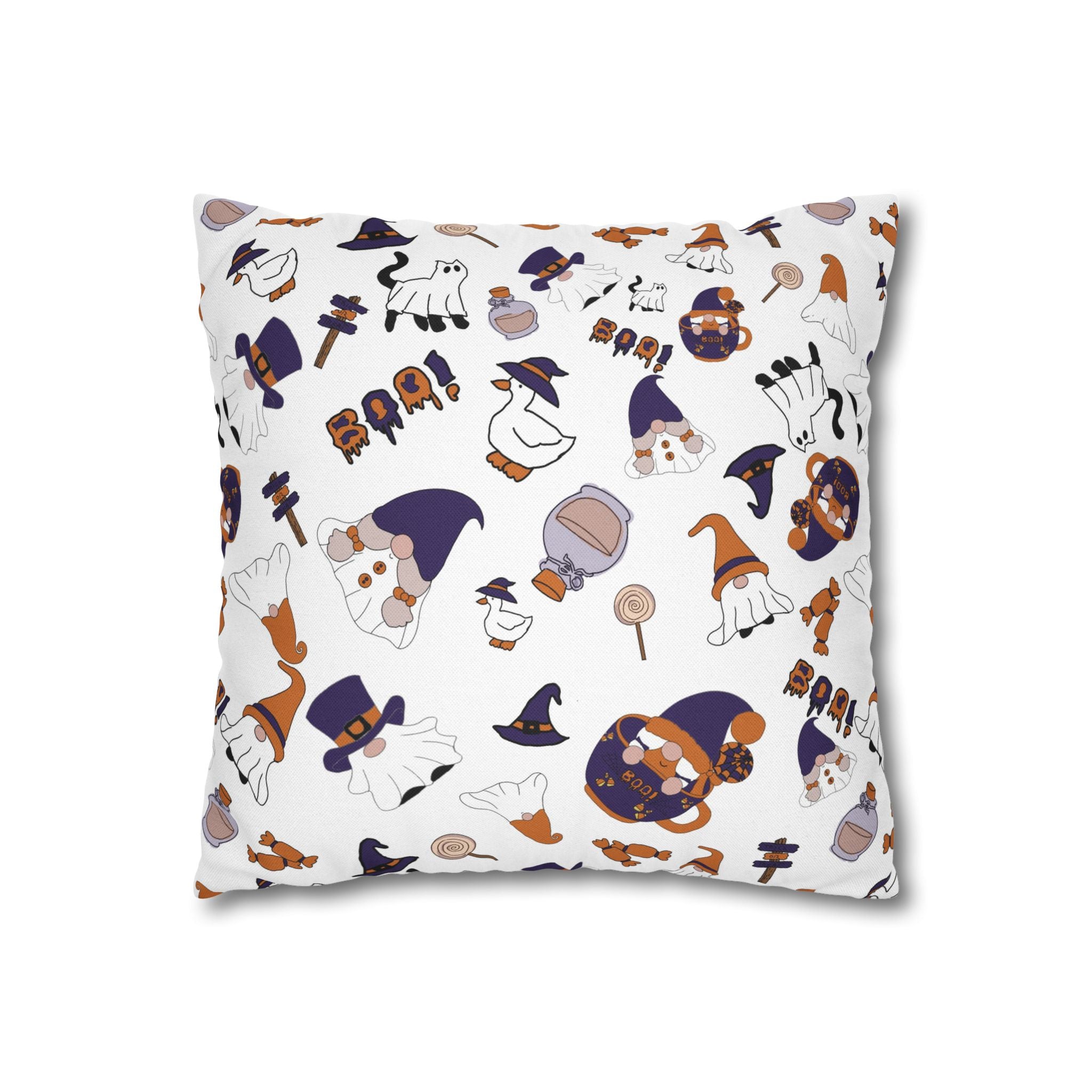 Halloween Gnomes Pillowcase | Spooky Ghosts Pumpkins Square Pillowcase