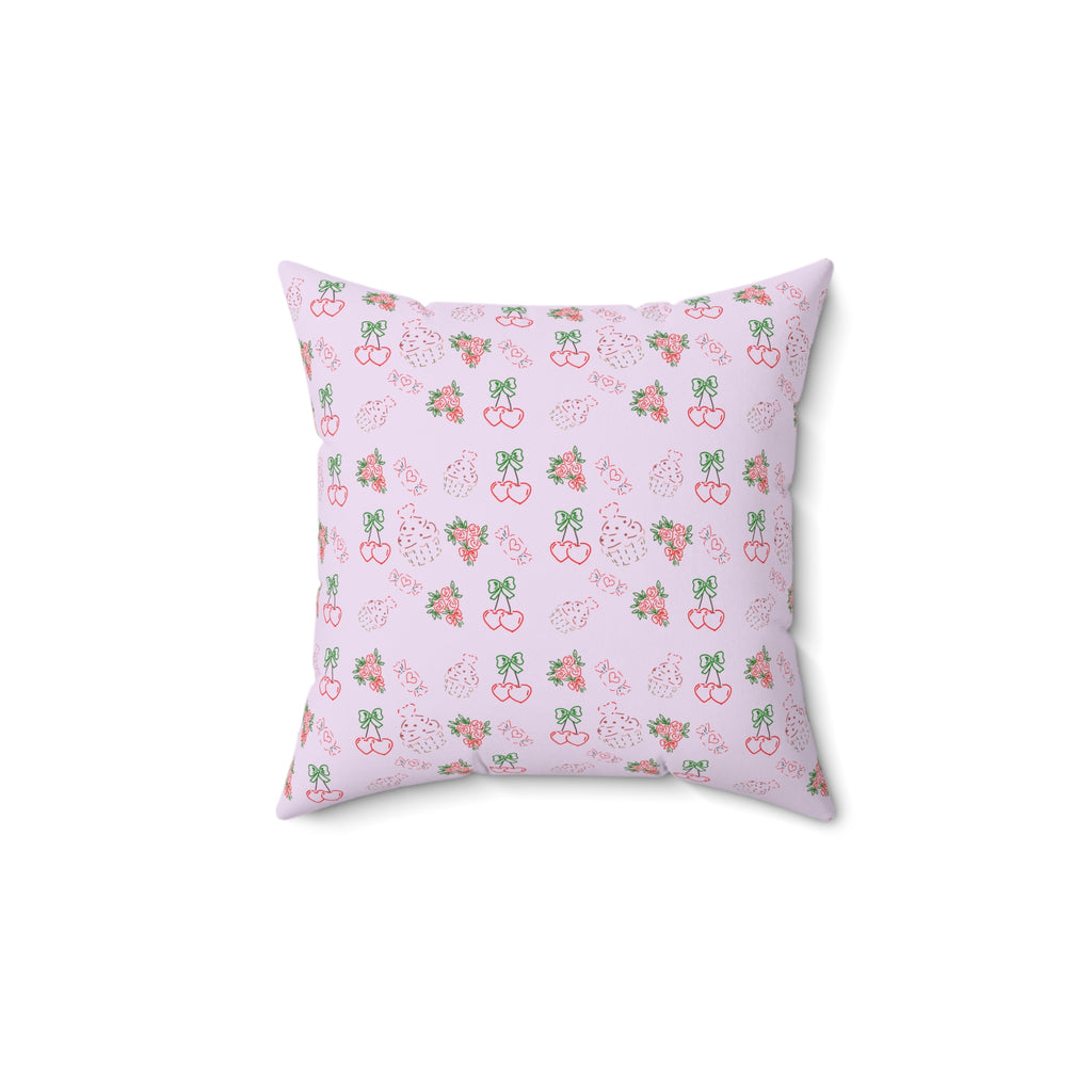 Cherry , Cupcakes , Flowers - Valentines Day Pattern Pillow | Pink Floral Cherry Throw Pillow
