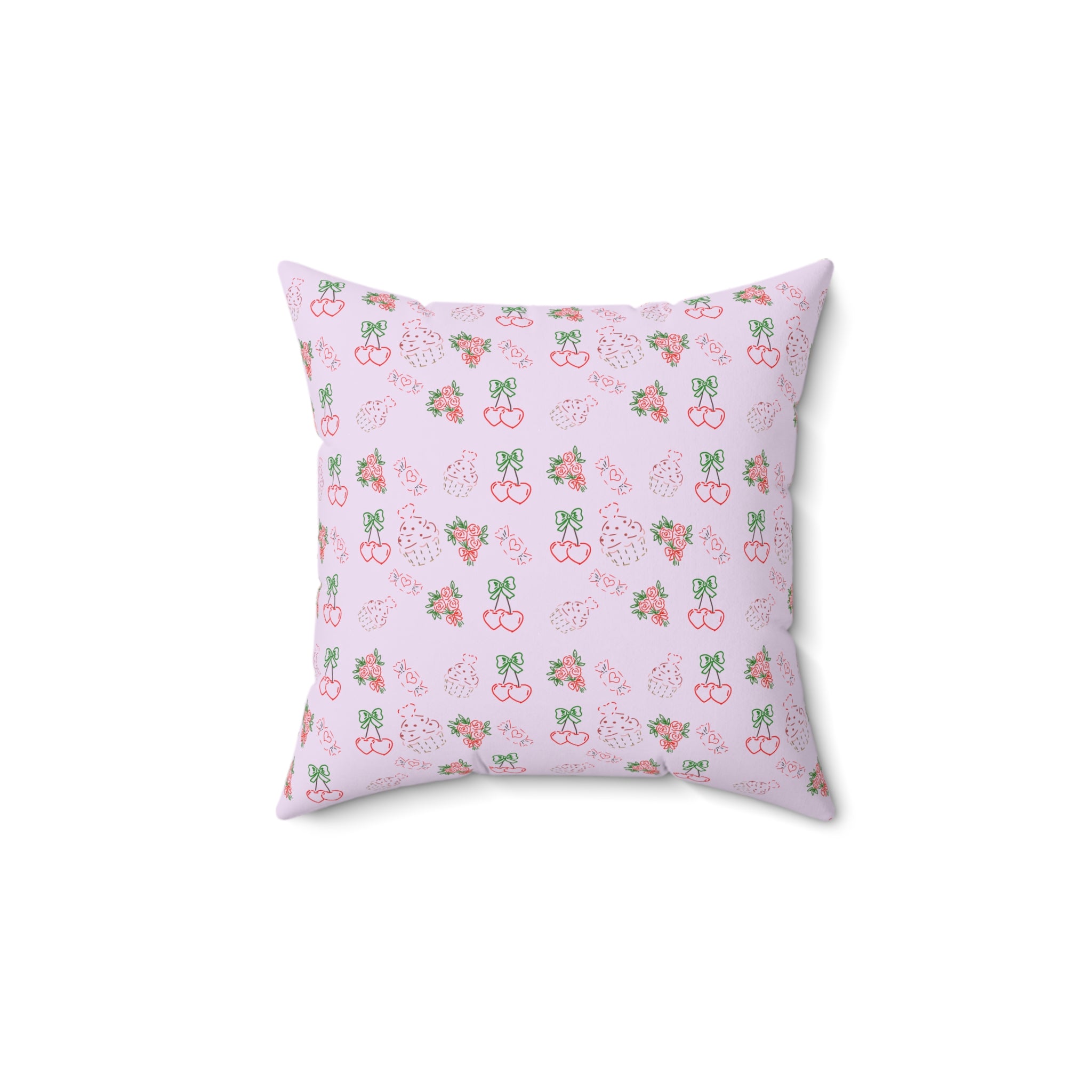 Cherry , Cupcakes , Flowers - Valentines Day Pattern Pillow | Pink Floral Cherry Throw Pillow