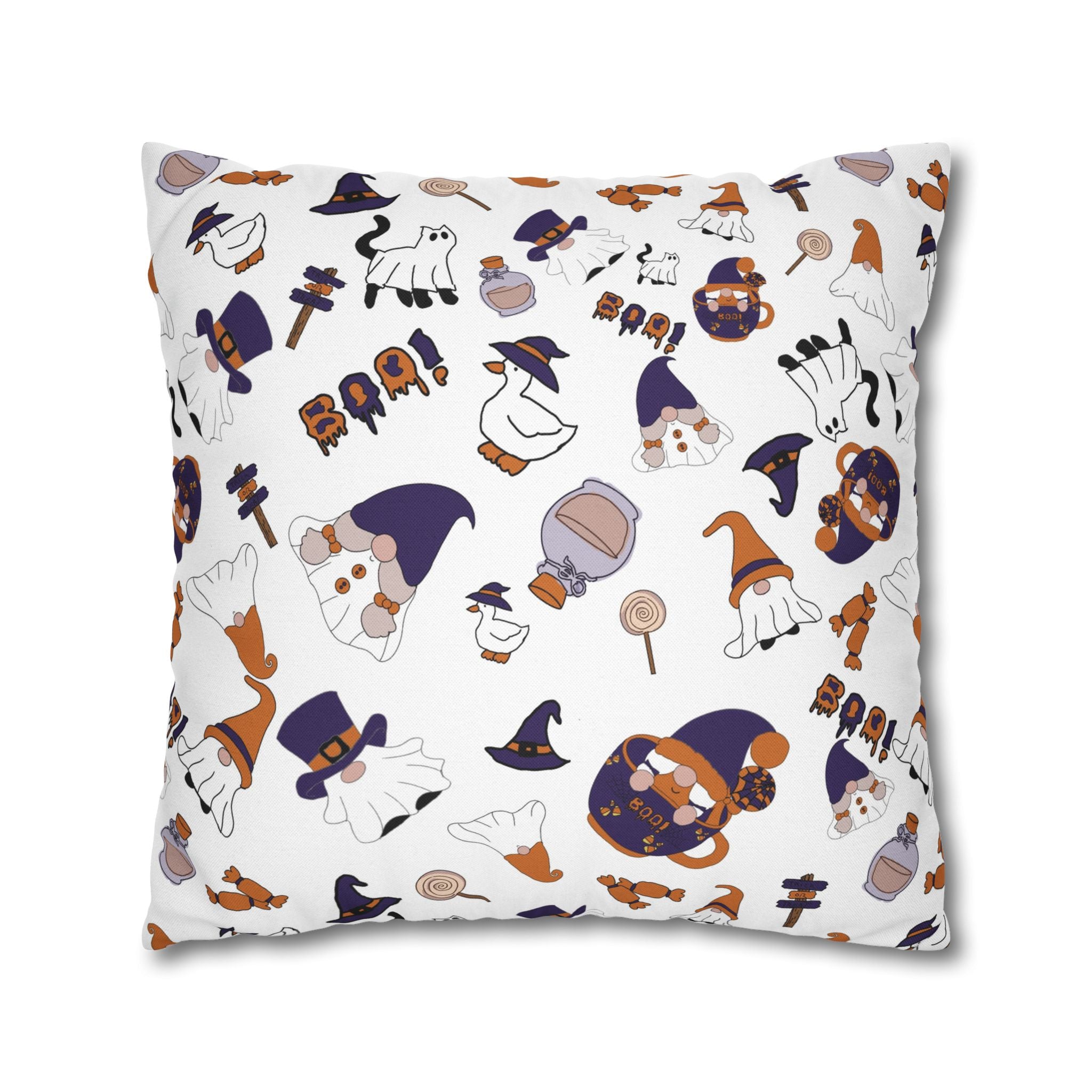 Halloween Gnomes Pillowcase | Spooky Ghosts Pumpkins Square Pillowcase
