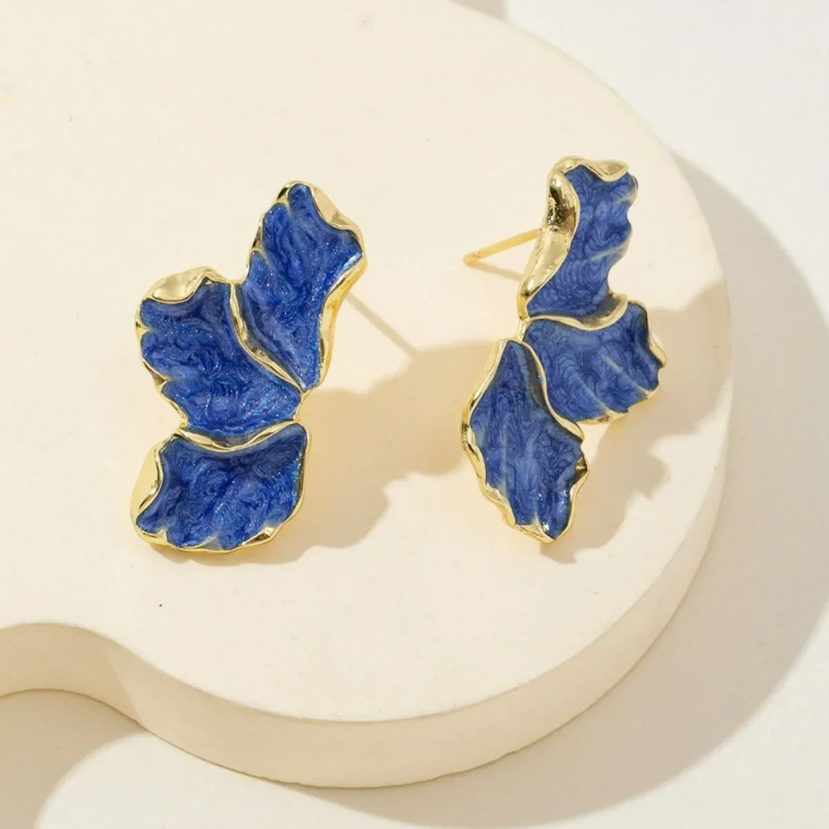Metal Flower Stud Earrings Gold Color Plating