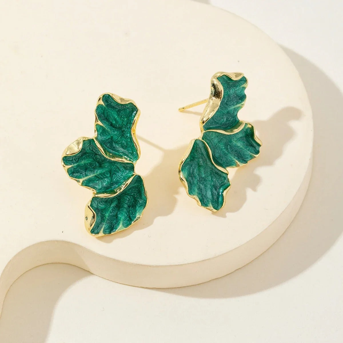 Metal Flower Stud Earrings Gold Color Plating