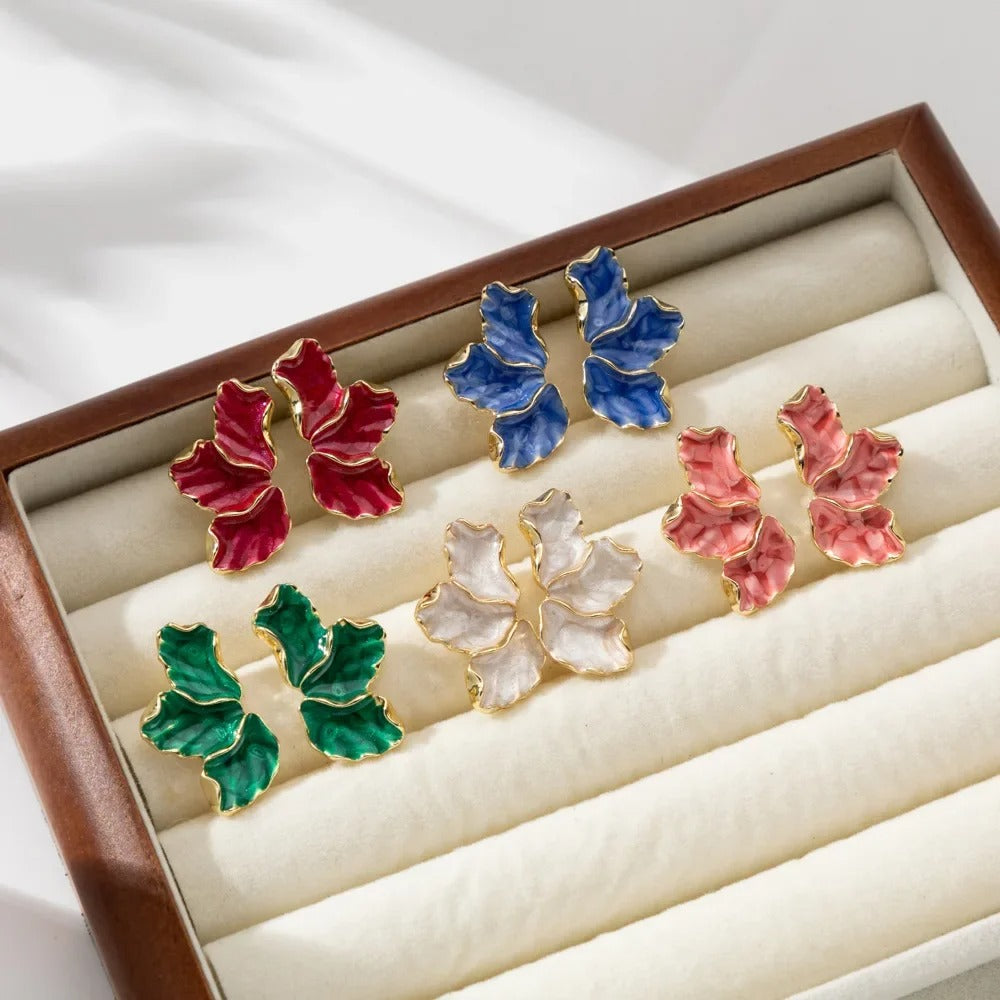 Metal Flower Stud Earrings Gold Color Plating