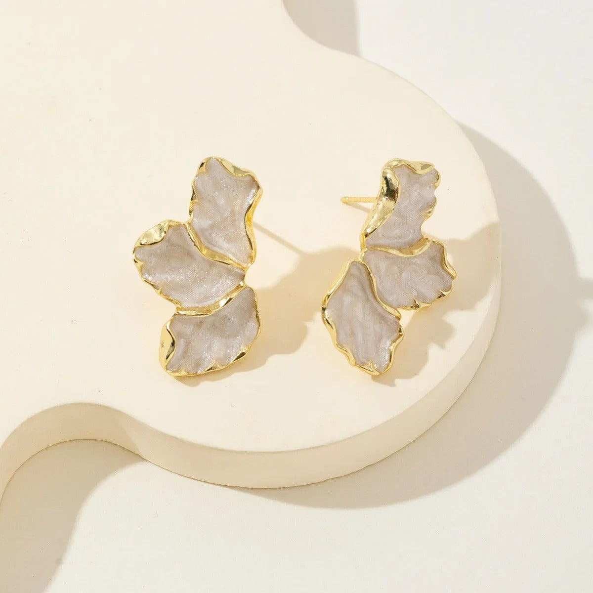 Metal Flower Stud Earrings Gold Color Plating