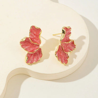 Metal Flower Stud Earrings Gold Color Plating